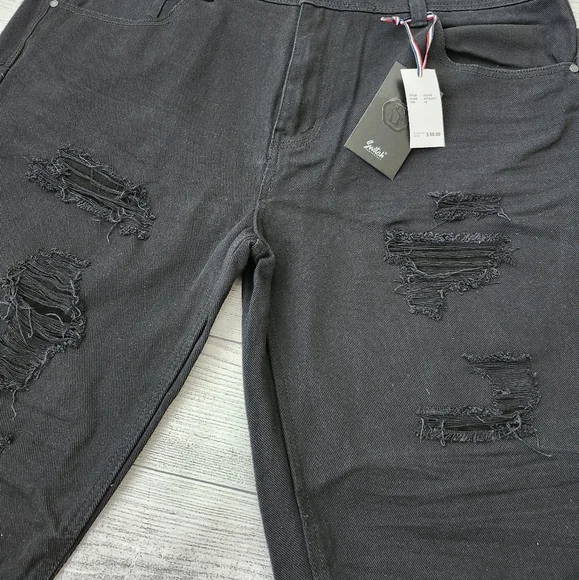 Plus Size Black Distressed Denim Shorts - Picture 3 of 16